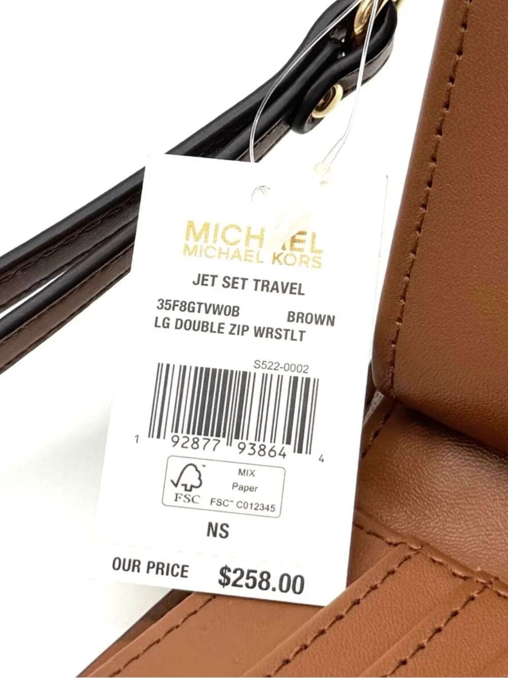 Michael Kors Large Jet Set Travel Logo Double Zip Wallet - Brown Signature